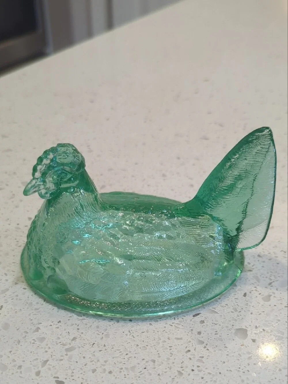 Vintage Fenton Green Glass Hen on Nest Dish Stamped Fenton